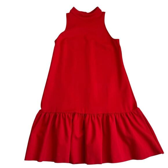 Anthropologie Maeve Alissa Swing Dress Red Drop Waist Mock Neck Flounce Sz S - Picture 8 of 16